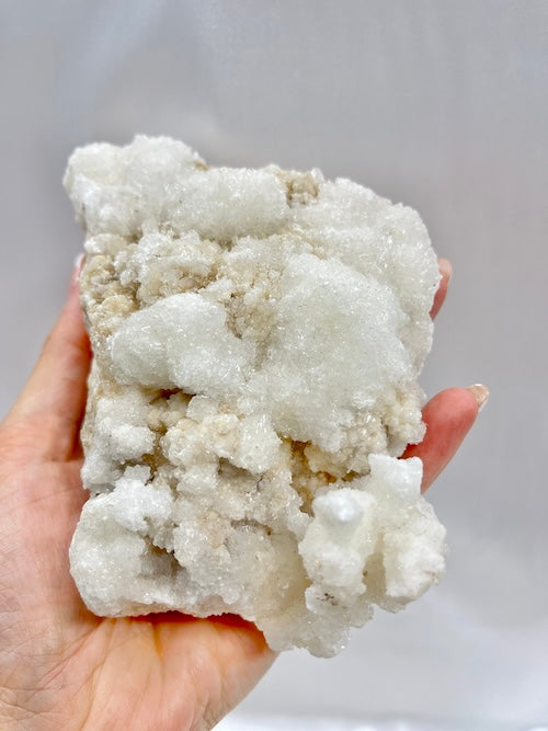 White Aragonite Cluster on stand