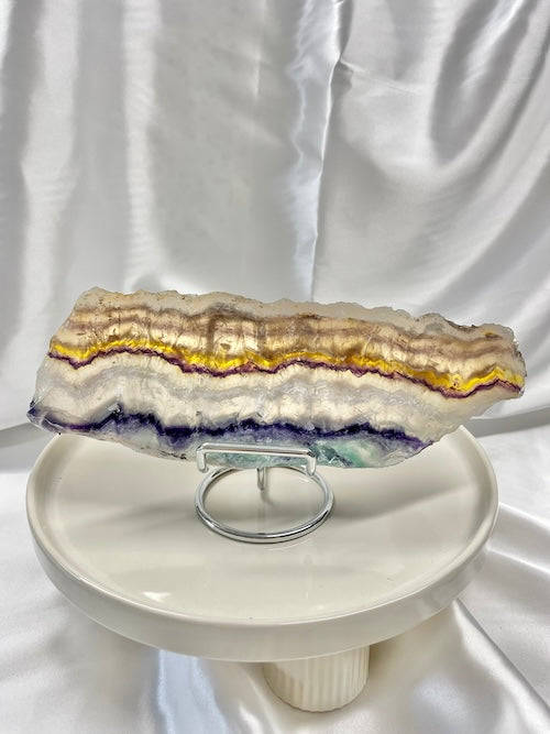 Banded Rainbow Fluorite Slice with stand
