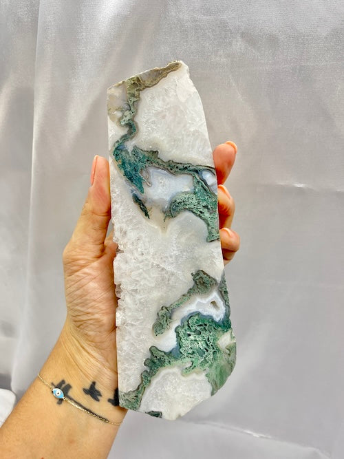 Moss Agate Slice with Stand