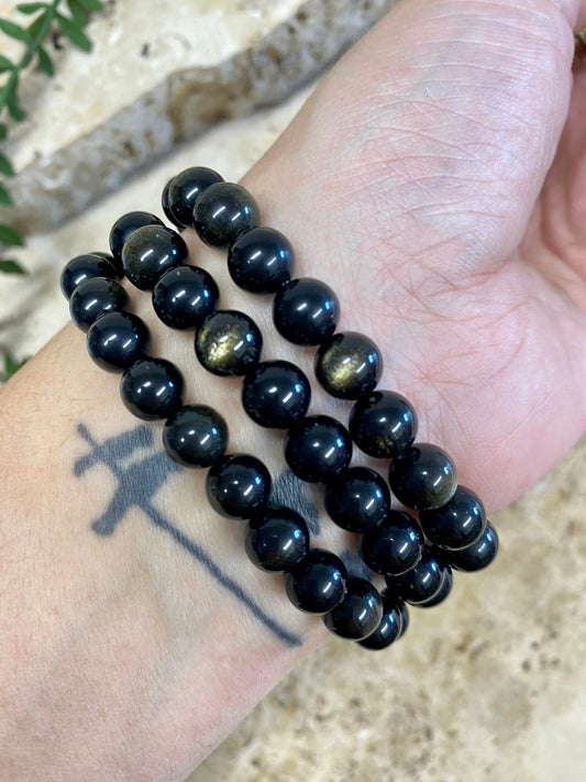 Gold Sheen Obsidian Bead Bracelet (Small) Anima Collective