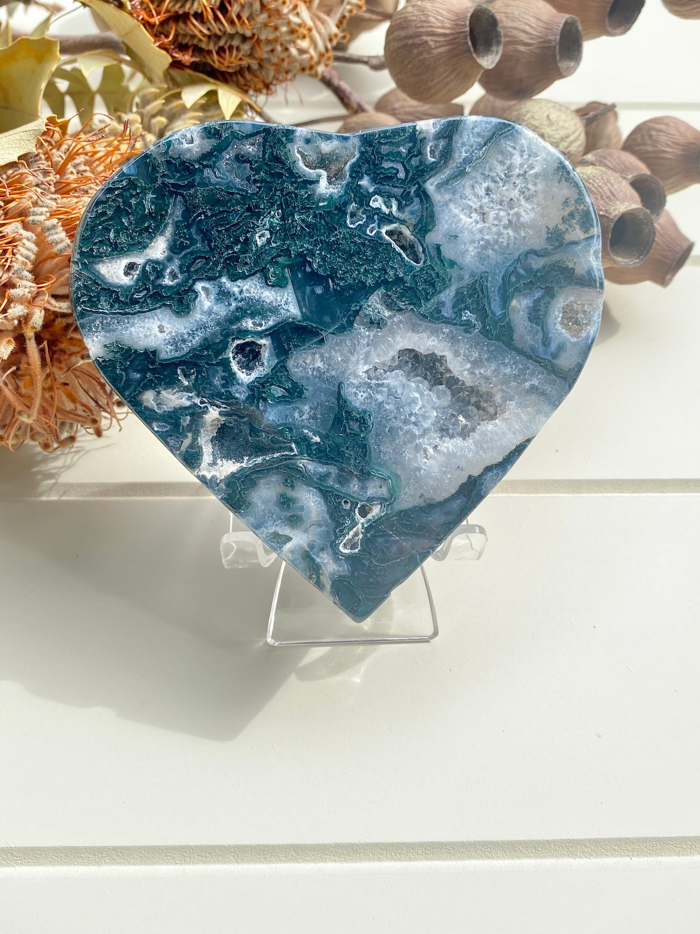 Druzy Moss Agate Heart