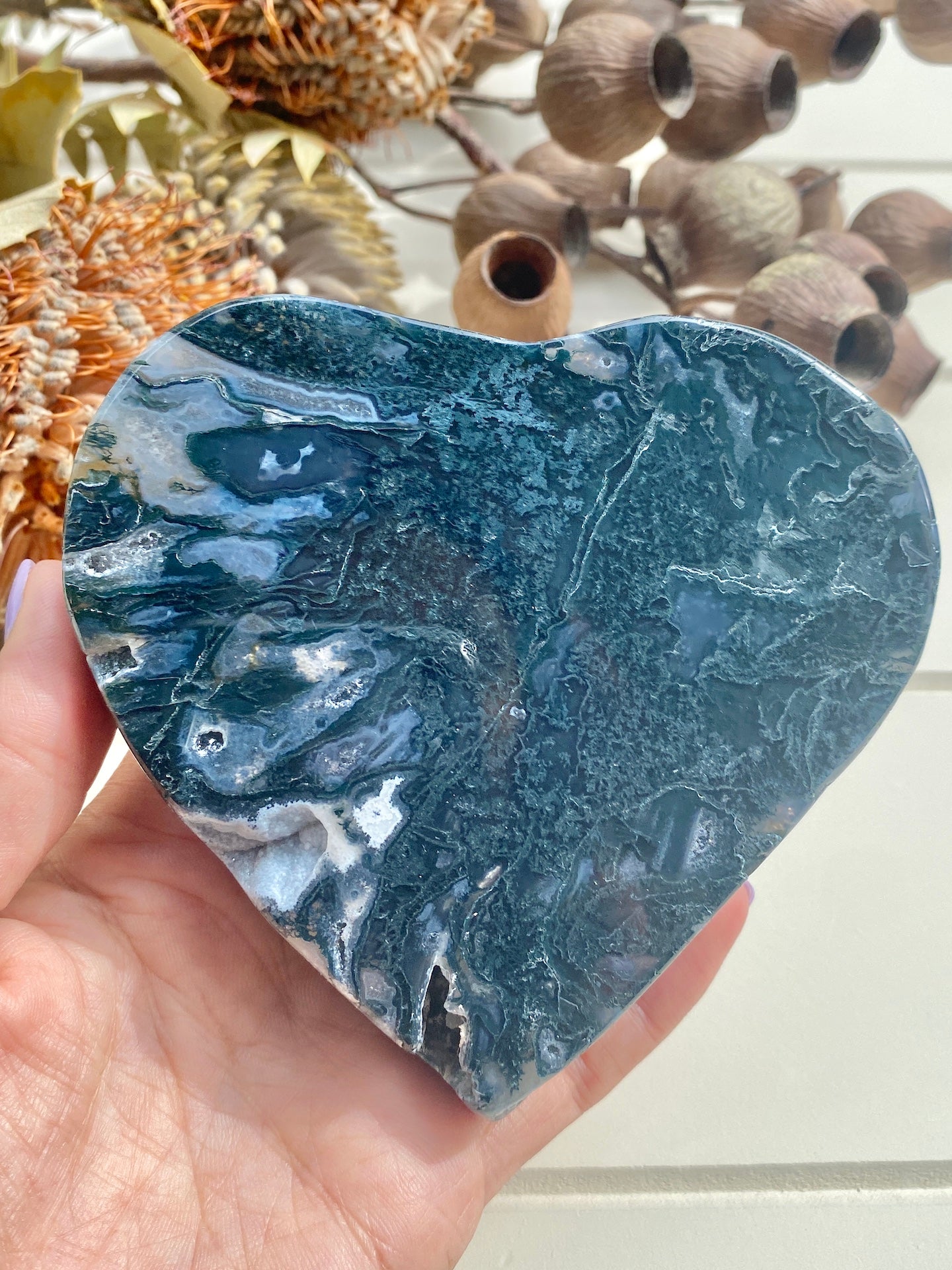 Druzy Moss Agate Heart