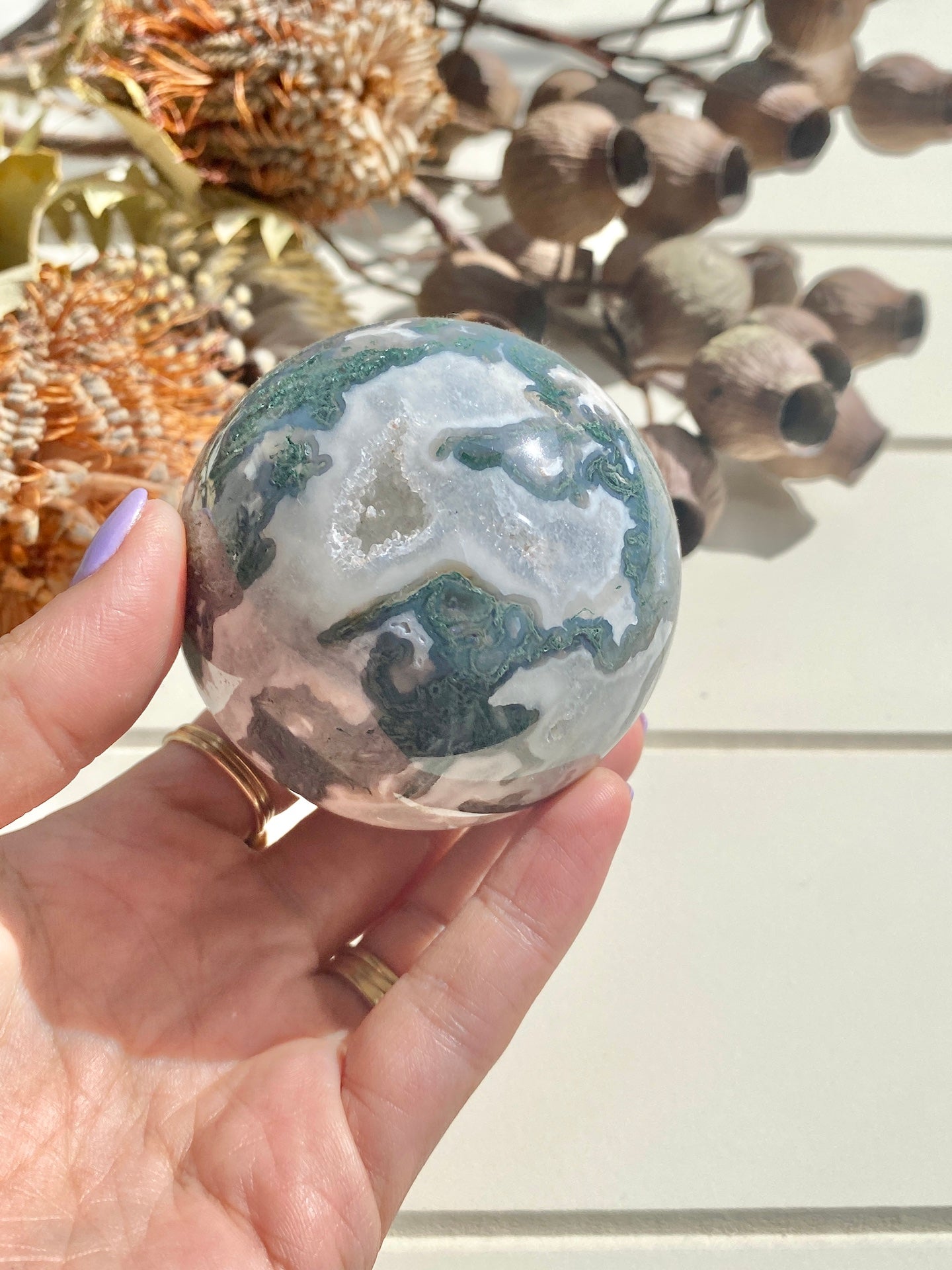 Druzy Moss Agate Sphere