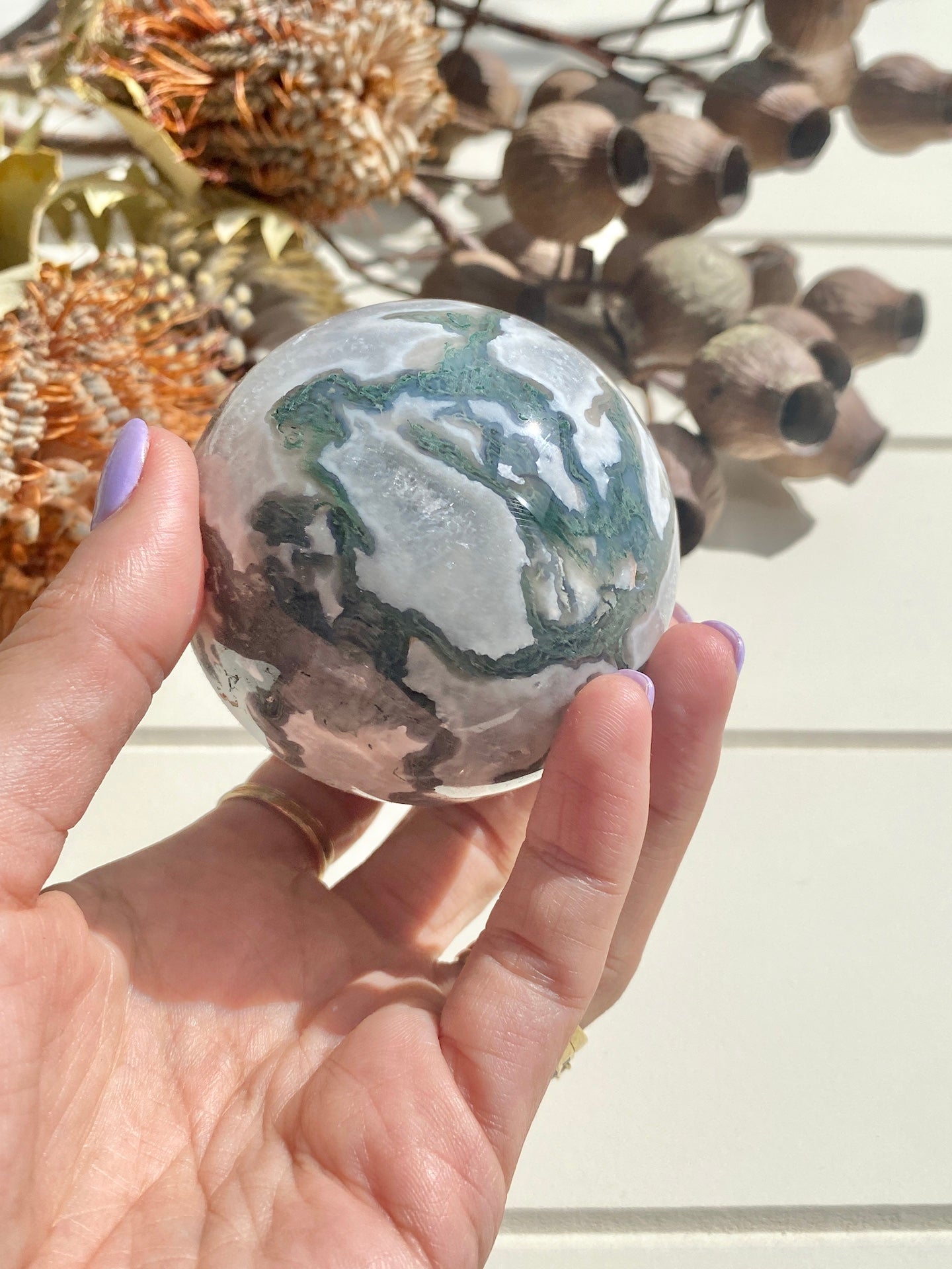 Druzy Moss Agate Sphere