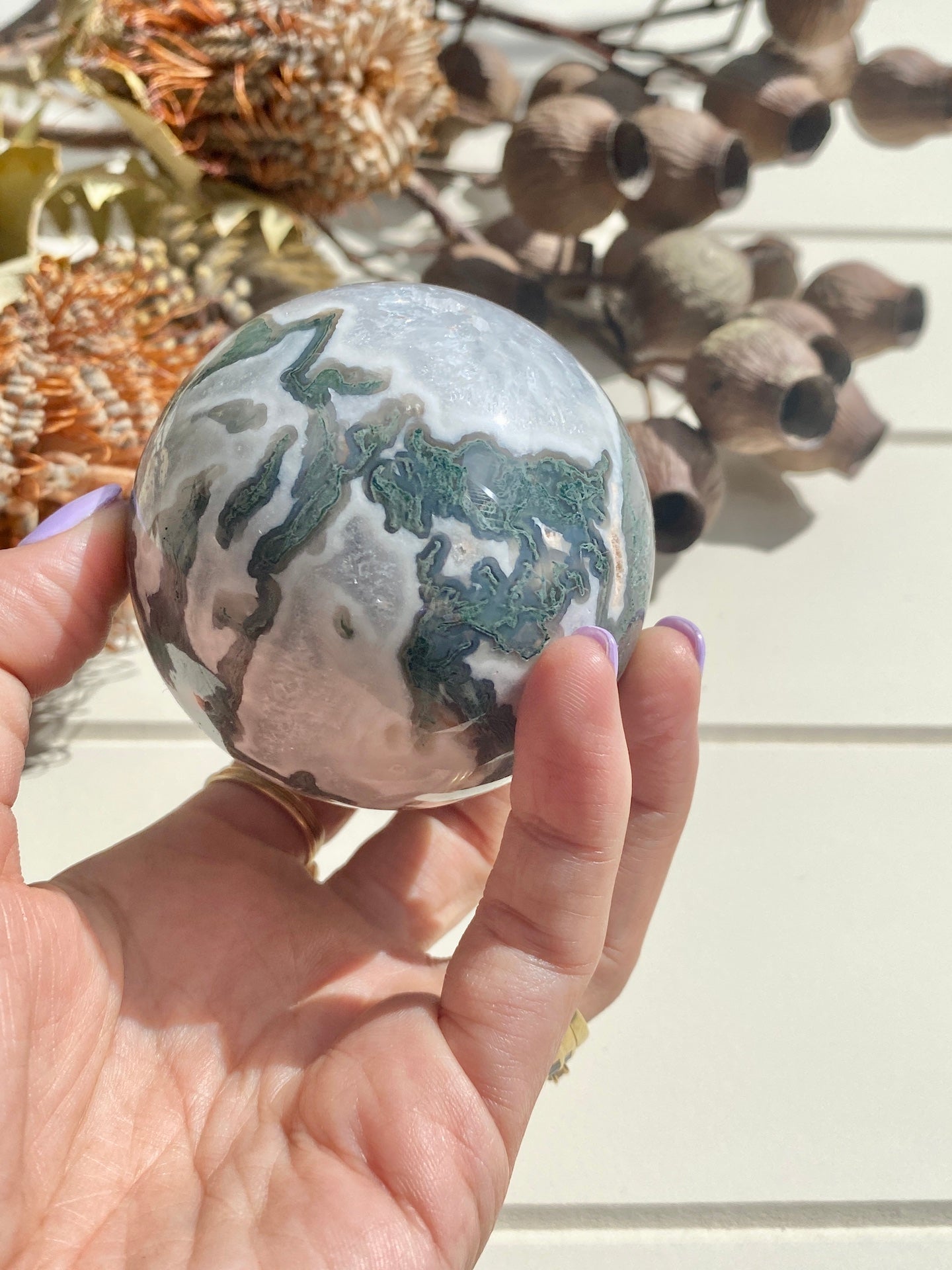 Druzy Moss Agate Sphere