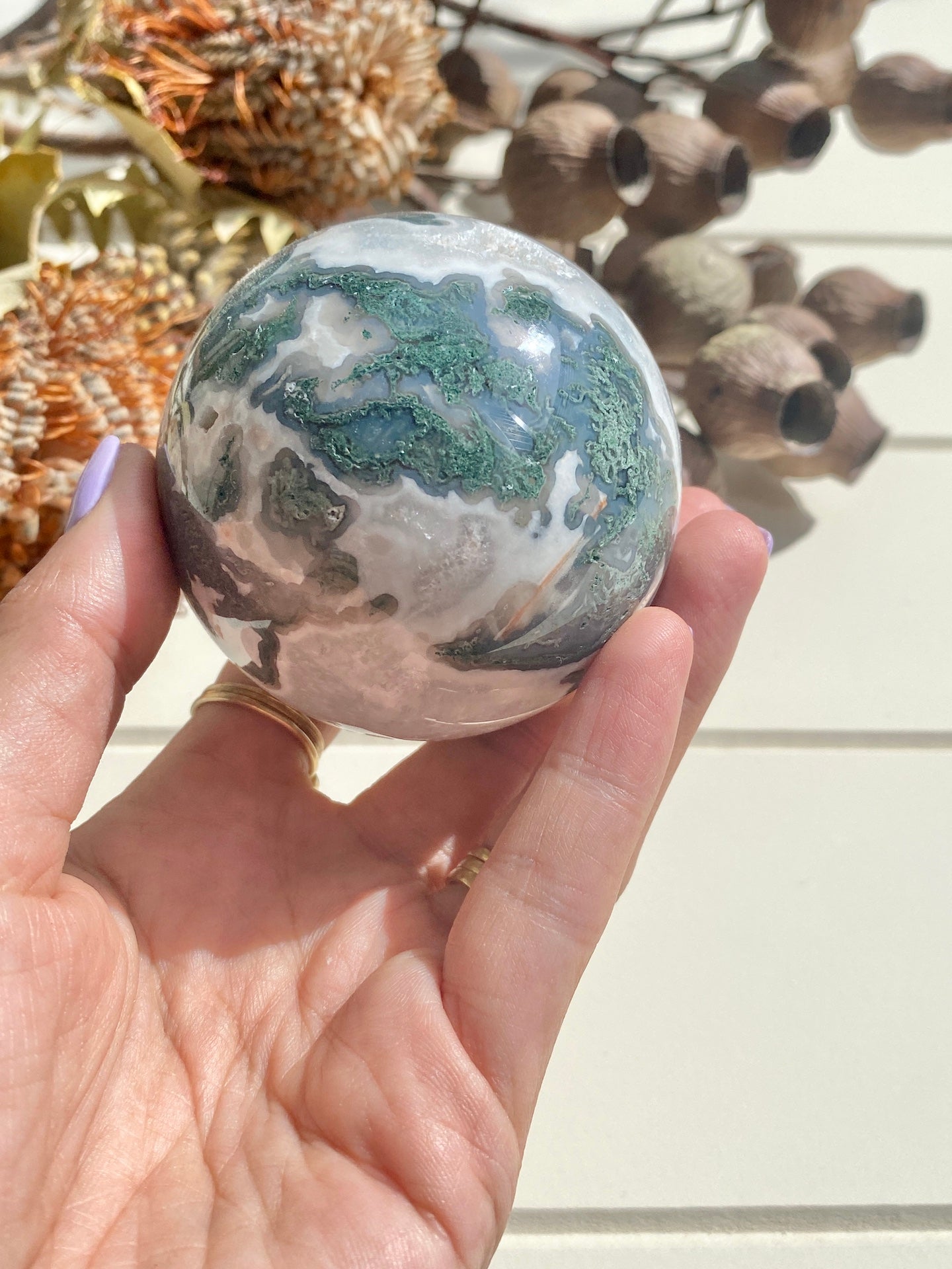 Druzy Moss Agate Sphere