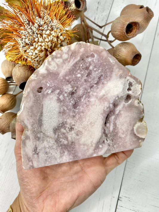 Pink Amethyst and Flower Agate Slice Anima Collective
