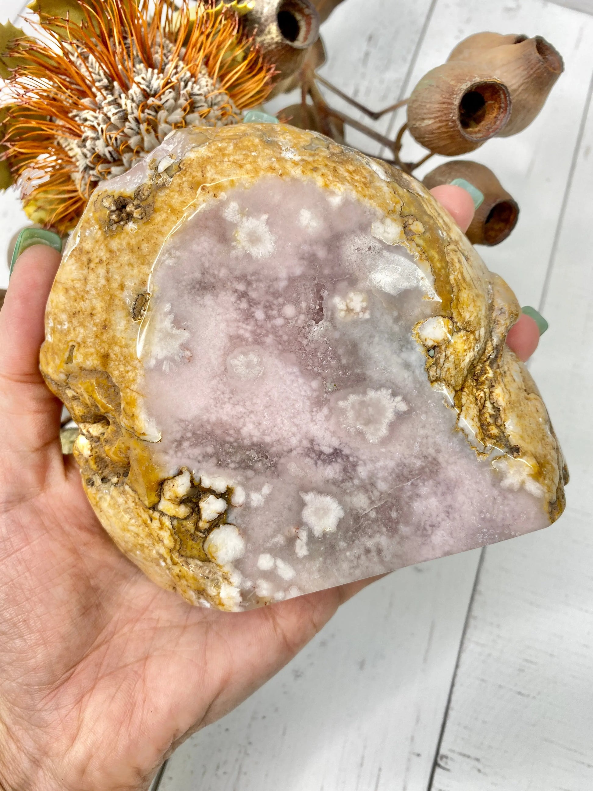 Pink Amethyst and Flower Agate Slice Anima Collective